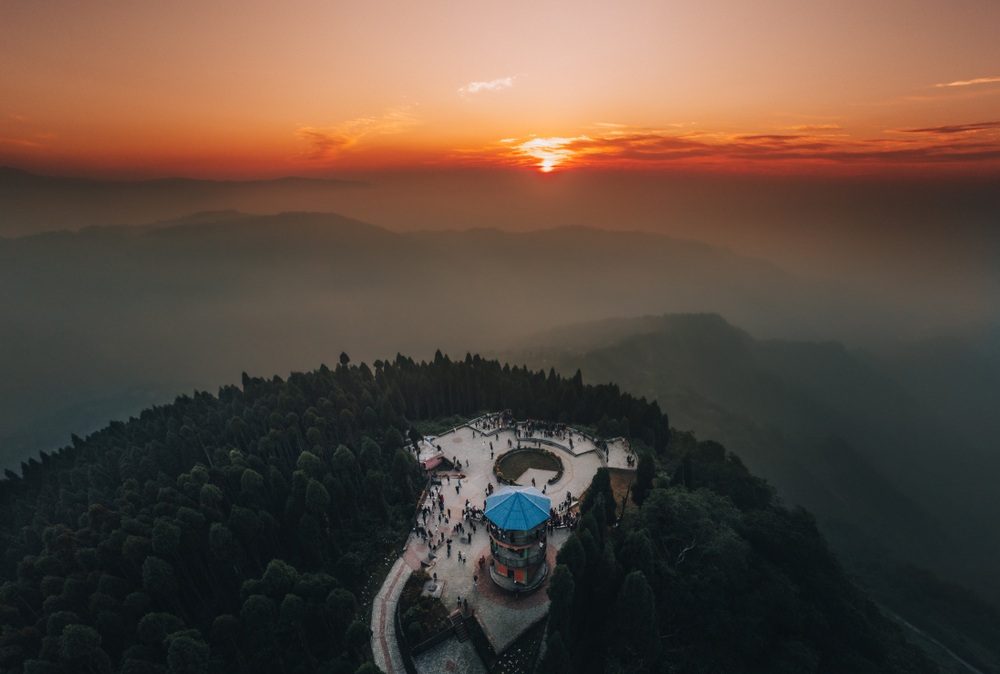 Sunrise over the hills at Shree Antu View Tower